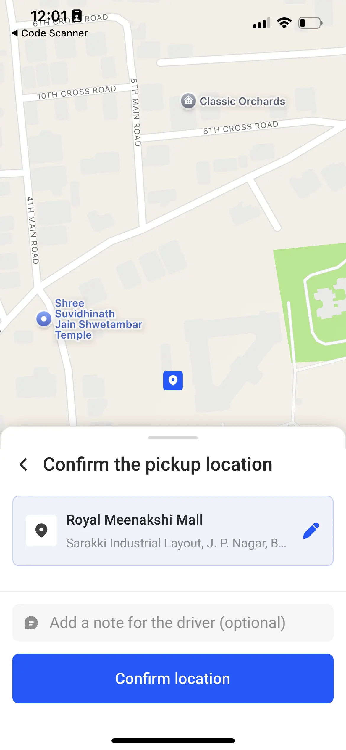 Taxi App Confirm Location Screen