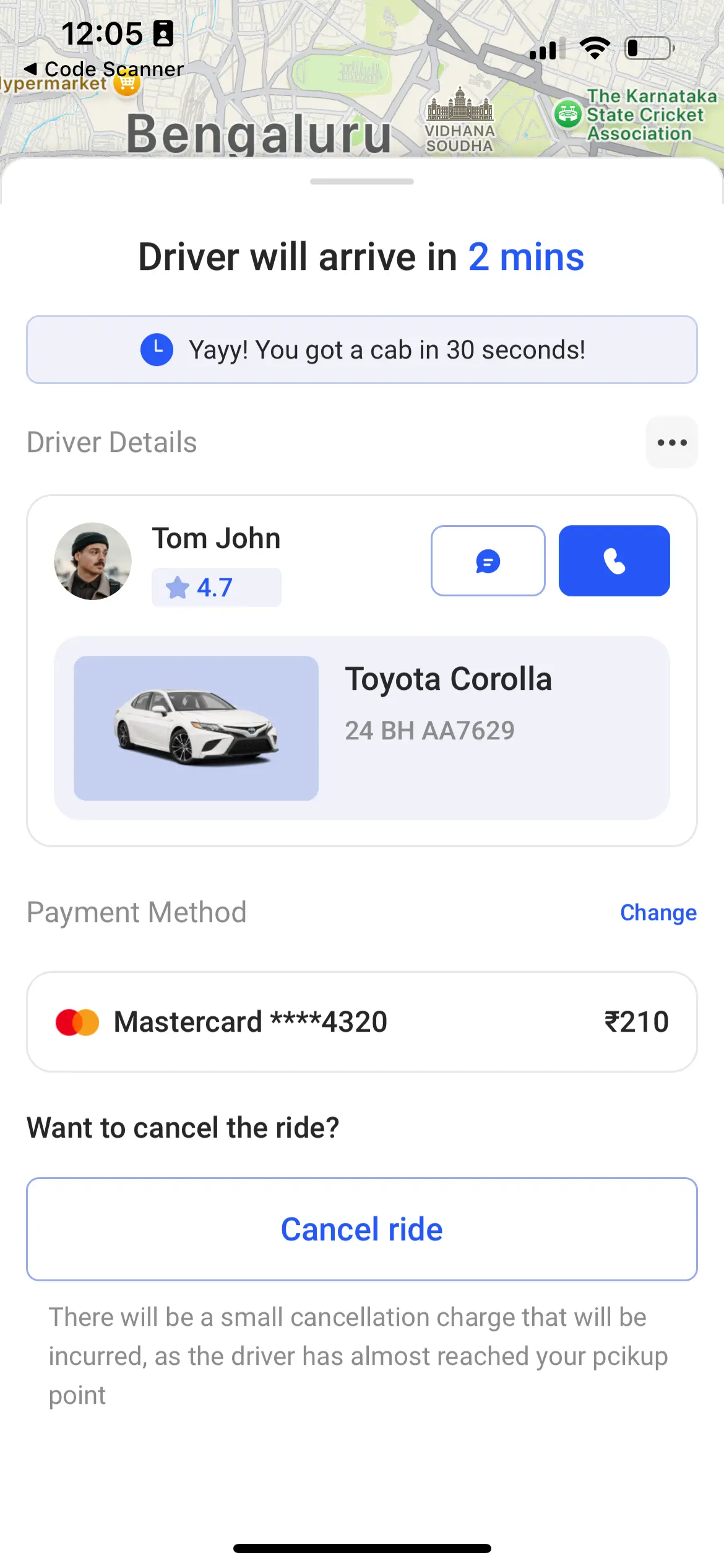 Taxi App Driver Details Expanded Screen