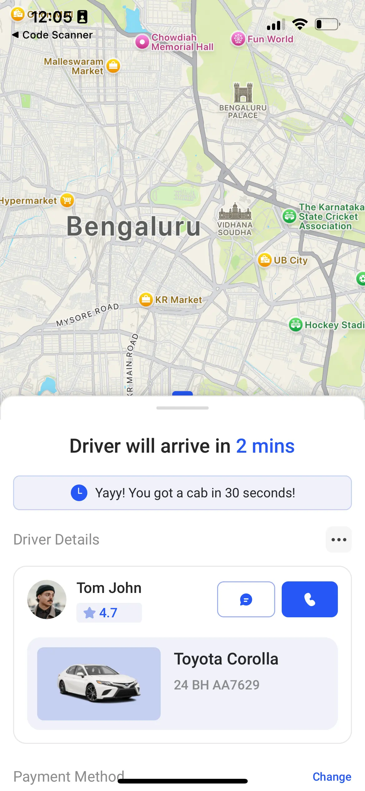 Taxi App Driver Details Screen