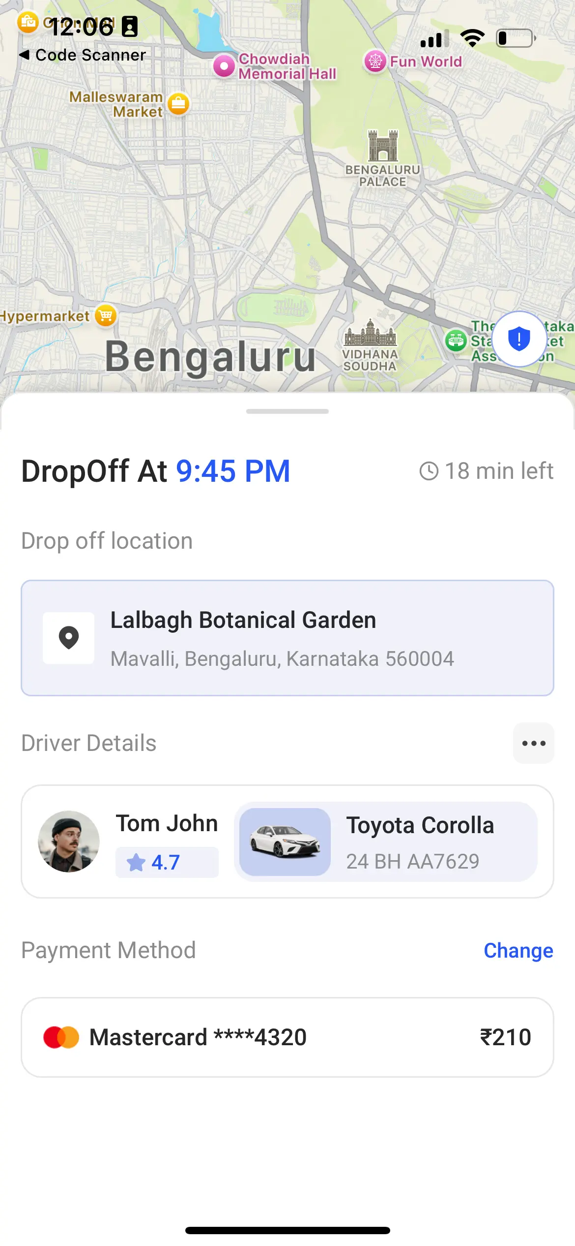 Taxi App Drop Off Screen