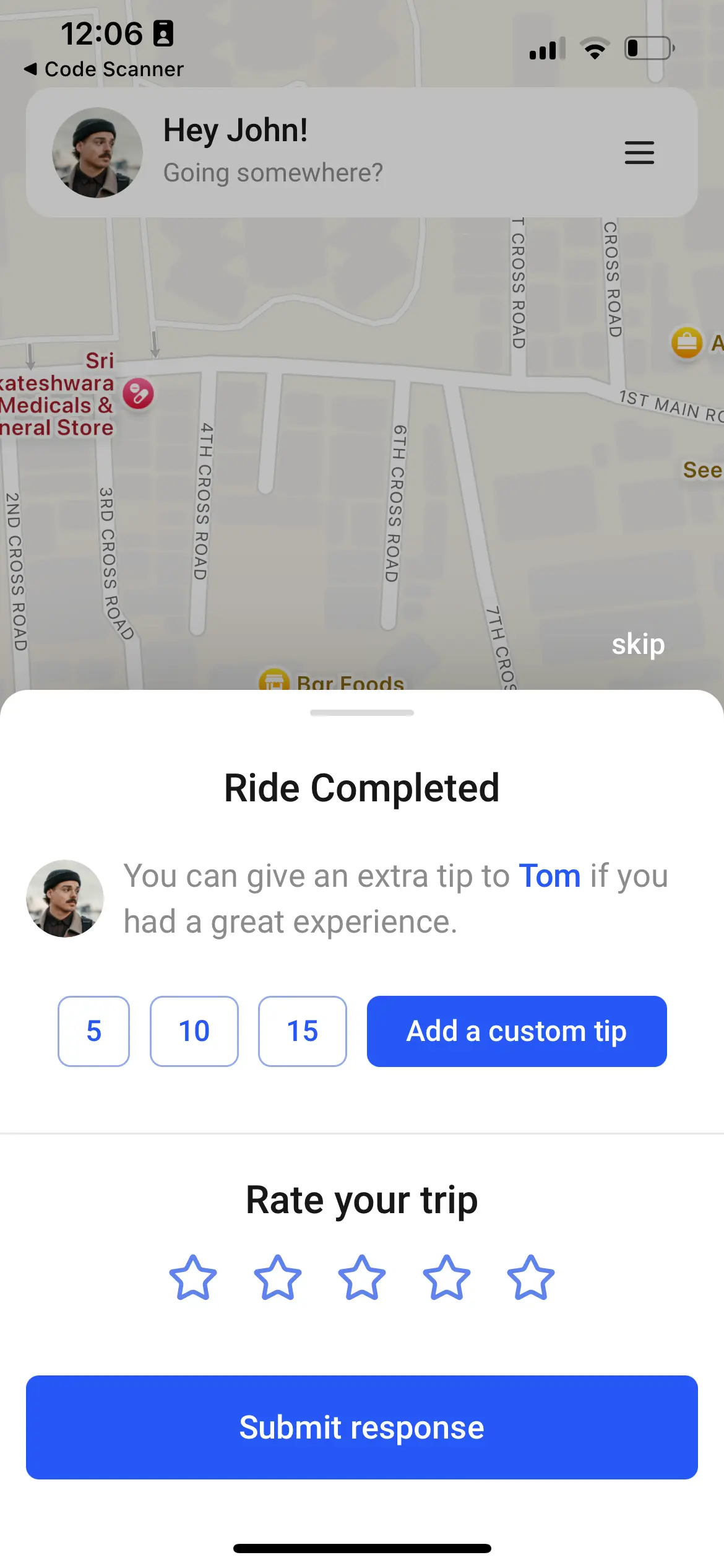 Taxi App Feedback Screen