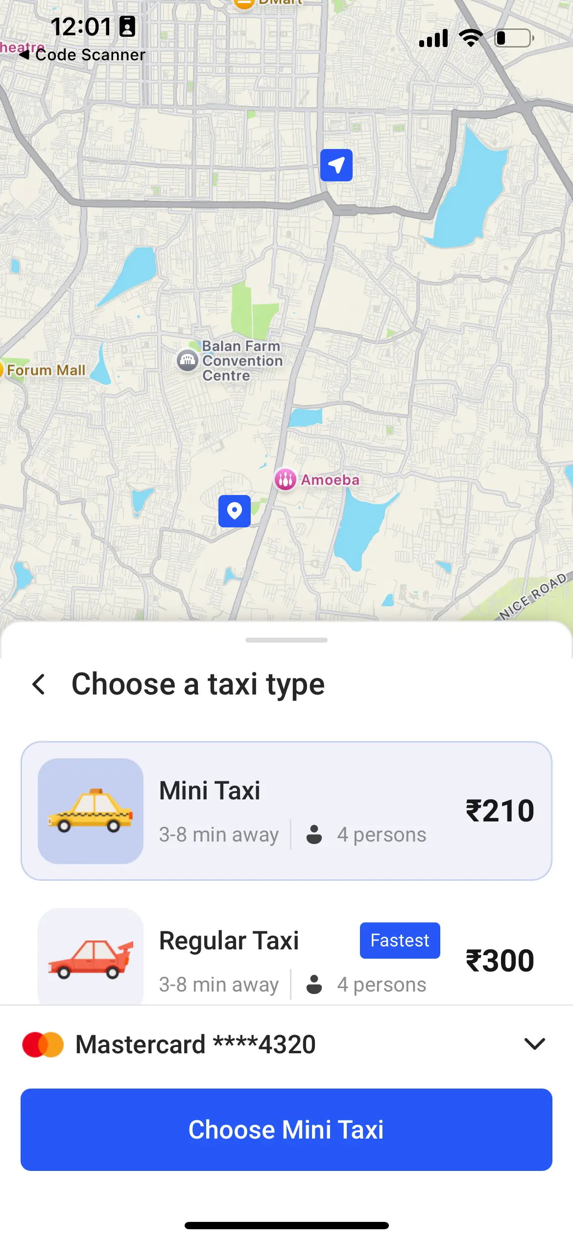 Taxi App Taxi Type Screen