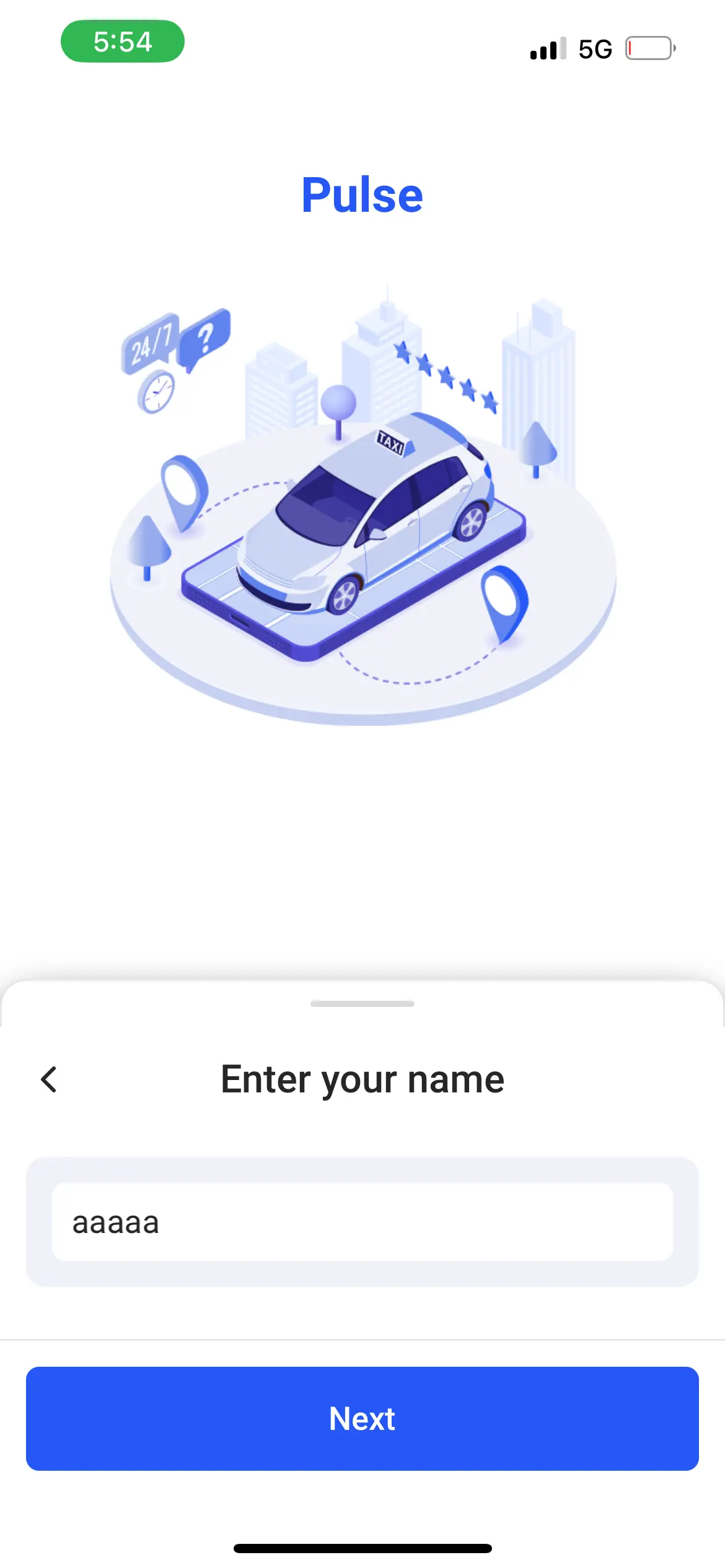 Taxi App Name Filled Screen