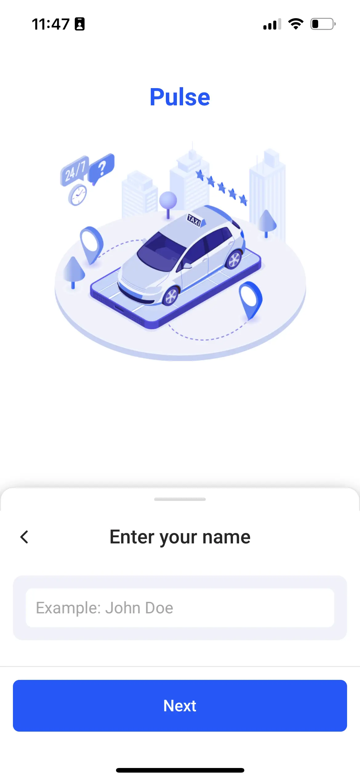 Taxi App Name Screen