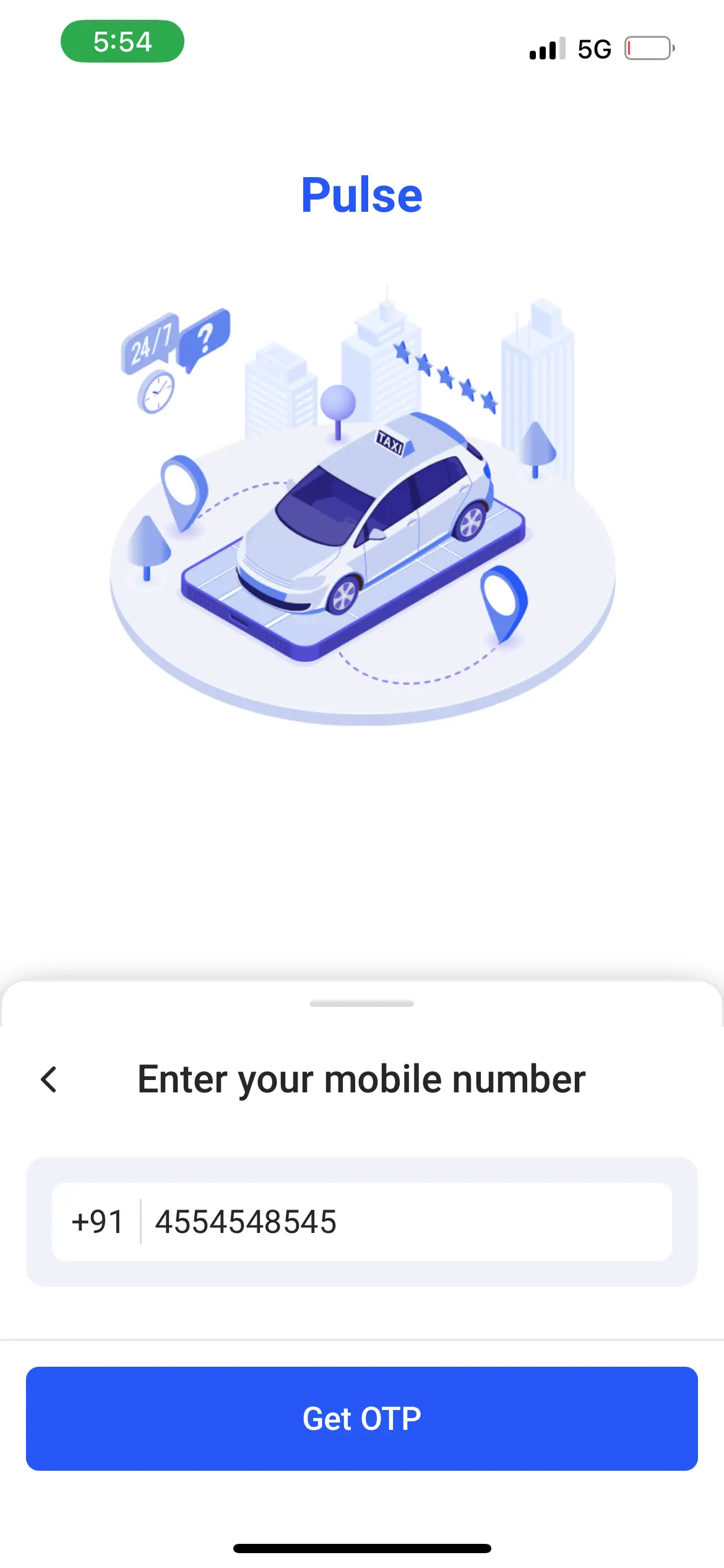 Taxi App Phone Number Filled Screen