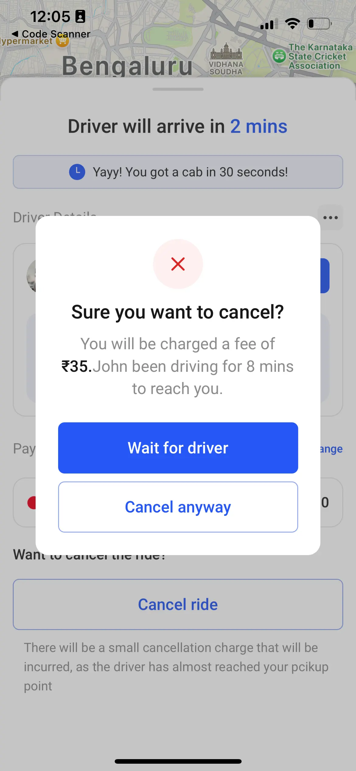 Taxi App Ride Cancellation Screen